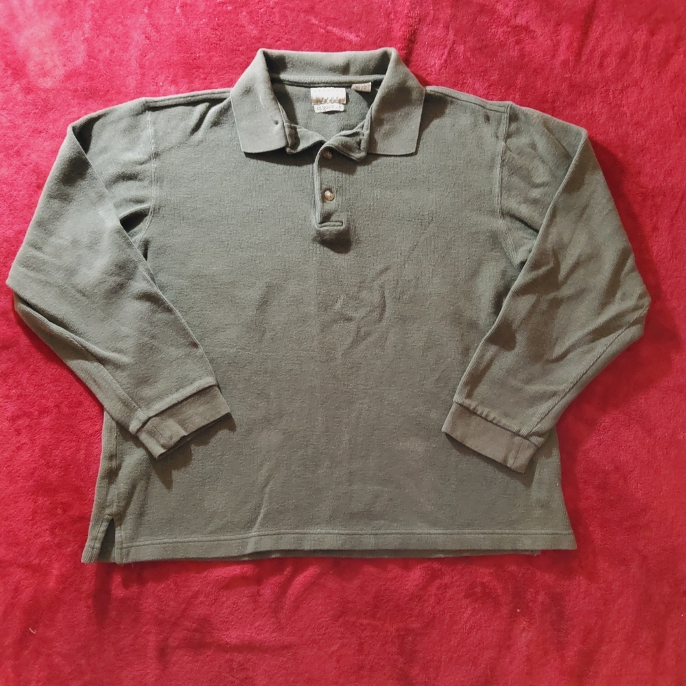 Men's Natural Issue Outdoor Life Army Green/Brown Long-Sleeved Knit Shirt Size M